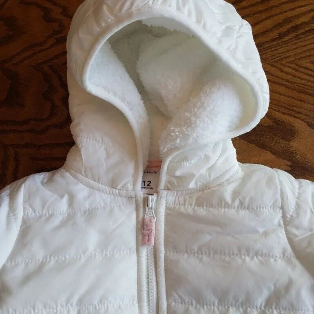 Carters Baby Girls Layette 4 Sherpa Hoodie Full Zip Up Jacket Size 12 Months